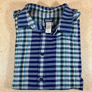 Patagonia Organic Cotton Striped Plaid Long Sleeve Button Up Shirt Men Size L